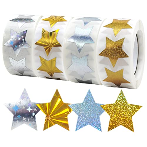 JEWEDECO 4 Rollen Miniatur Sternaufkleber Selbstklebende Glitzer für Belohnungen Basteln und Dekoration Wasserfest und Holografisch für Klassenzimmer und Partys von JEWEDECO