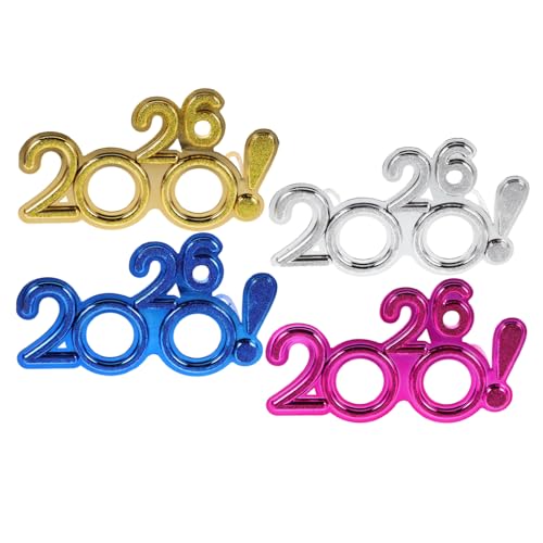 JEWEDECO 4 Stück Silvesterparty Brillen aus Robustem Kunststoff Bunte Festival Sonnenbrillen für Neujahrsfeiern Familienfeste und Fotorequisiten Karneval Accessoires von JEWEDECO