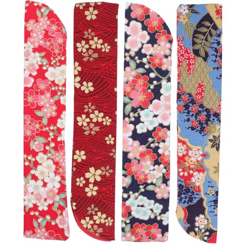 JEWEDECO 4 Stück Vintage Japanische Handfächer Tasche Faltbarer Handventilator Beutel Floralem Muster Leichtes Zubehör für Fächer Aufbewahrung und Geschenk Vielseitig Verwendbar von JEWEDECO