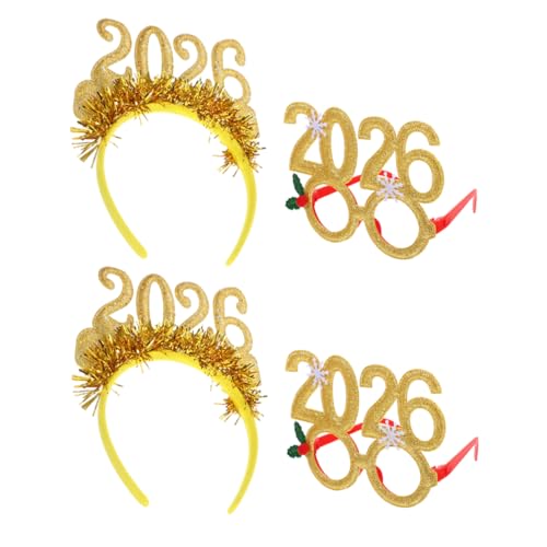 JEWEDECO 4 Stücke Teiliges Silvester Haarreifen mit Glitzertinsel und Brille Festliche Neujahrs Dekoration für Weihnachtsfeiern Bequemes Leichtes Material für Altersgruppen von JEWEDECO