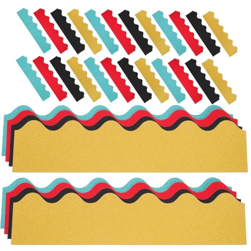 JEWEDECO 40 Stück Teiliges Wellenförmiges Glitzer-bordüren- Abnutzungsresistente Pinnwand-randbesätze in Rot Schwarz und Gold Dekoratives Bastelpapier für Klassenzimmer und Partygestaltung von JEWEDECO