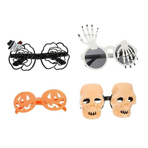JEWEDECO 4stücke Teiliges Halloween Dekorative Brillen Lustige Kostümbrillen Mit Schwarzen Skelette Weißen Knochen Goldenen Kürbissen Und Totenköpfen Für Partys Und Festivals von JEWEDECO