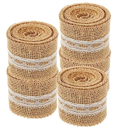 JEWEDECO 5 Rollen Spitzen Sackleinen Rolle, Dekoratives Geschenkband, Partyband, Handgefertigtes Material, Rüschen Spitzenbänder, Jute Spitzenband, Zartes Band, Dekoratives Geschenkband, von JEWEDECO