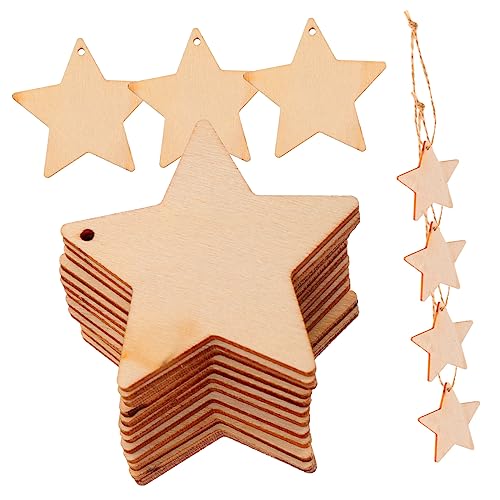 JEWEDECO 50 Sets Fünfzackige Stern Holzspäne, Unbehandelte Holzspäne, DIY Bastelarbeiten, Holzscheiben, Holzhandwerksornamente, DIY Malscheiben, Leere Holzspäne, DIY Holzverzierungen von JEWEDECO
