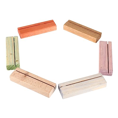 JEWEDECO 6 Stück Holz Kartenhalter Dekorative Zettelhalter für Schreibtisch und Veranstaltungen Einzigartiges Design für Visitenkarten Postkarten und Notizen Natürliche Holzoptik Vielseitig von JEWEDECO