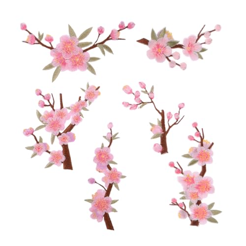 JEWEDECO 6 Stück Teiliges Stickstoff-pflaumenblüten- Bestickte Stoffapplikationen mit Bügelfunktion Farbechte Langlebige Blumendekoration für Kleidung Taschen Hüte Diy-nähprojekte von JEWEDECO