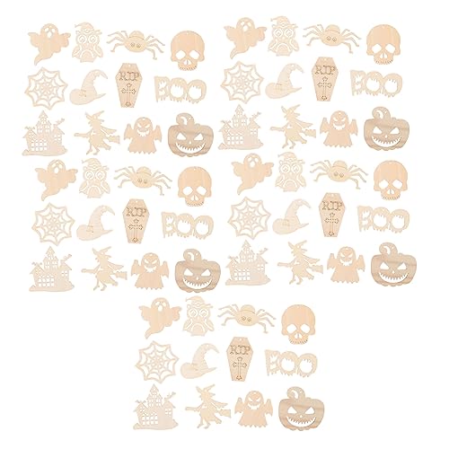 JEWEDECO 60 Stück Halloween Holzspäne, Holzausschnitt, Halloween Holzornamente, DIY Bastelarbeiten, Holzscheiben, DIY Holzhandwerk, DIY Holzanhänger Zum Aufhängen, Holzscheibe, Unfertige von JEWEDECO