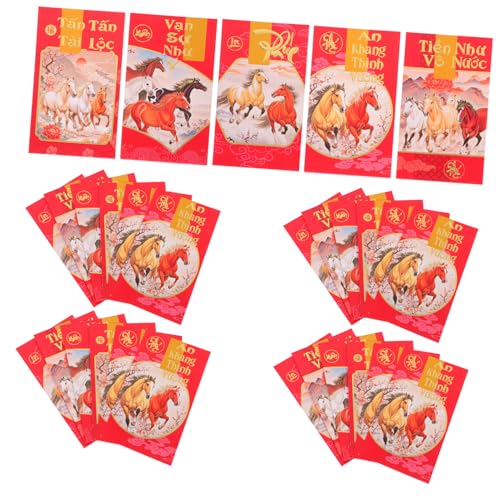 JEWEDECO 60 Stück Vietnamesische Neujahrs Glücksgeldumschläge Jahr Des Pferdes Traditionelle Rote Geldumschläge mit Vietnamesischem Design Lange Muster für Lunar Neujahrsfeiern von JEWEDECO