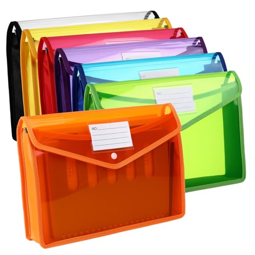 JEWEDECO 7 Stück Teiliges Dokumententaschen mit Druckknopfverschluss Transparente Strapazierfähige Aktenhüllen für Büro Schule und Persönliche Organisation für Dokumentenaufbewahrung und von JEWEDECO
