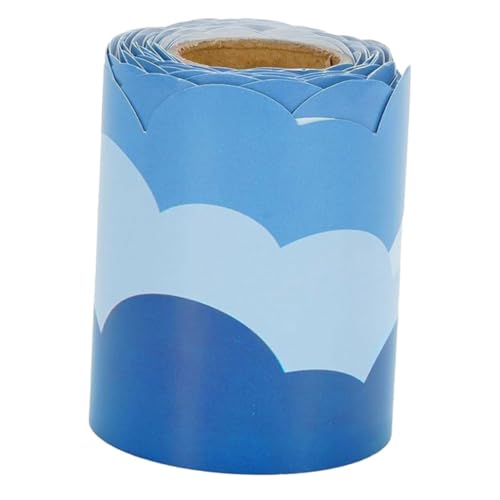 JEWEDECO Pinnwand-besatz: Blaue Wolke, Gestanzte Randrolle, Gewellter Rand – Für Schulklassenzimmer, Kreidetafel, Party-dekoration, Pinnwand-zubehör, 7,5 Cm X 15 M von JEWEDECO