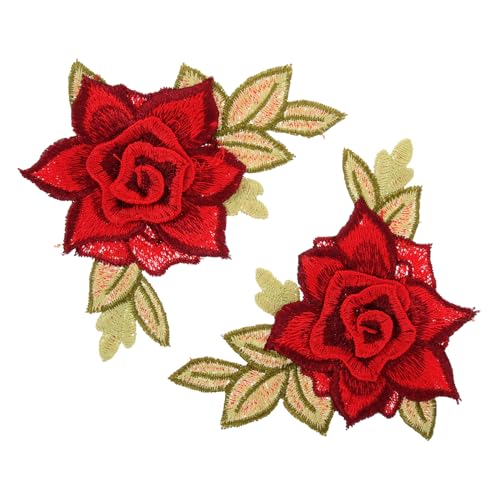 JEWEDECO Rote Bestickte Blüten Aufnäher zum Aufnähen Stoffpatches für Kleidung Reparatur und Dekoration Jeansjacken Rucksäcke DIY Accessoires von JEWEDECO