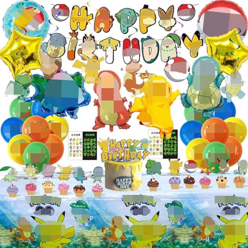 Cartoon themed Kinder Geburtstag Deko, 47 Stück Kinder Geburtstag Party Set, Enthält Banner, Tischdecke,Kuchendekoration,Hangende Fiquren, Tattoo-Aufkleber,Anime-Folienballons, Latexballons Cartoon themed Kinder Geburtstag Deko, 47 Stück Kinder Geburtstag Party Set, Enthält Banner, Tischdecke,Kuchendekoration,Hangende Fiquren, Tattoo-Aufkleber,Anime-Folienballons, Latexballons von JEXHBFD