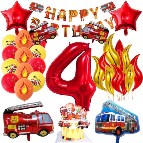 Feuerwehr Deko Kindergeburtstag, Feuerwehr Geburtstag, Feuerwehr Geburtstag Deko 4 Jahre, Feuerwehr Geburtstag Deko, Junge Kindergeburtstag Deko Feuerwehrmann von JEXHBFD