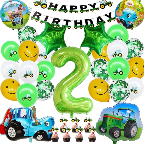 Geburtstagsdeko 2 Jahre Jungen, Traktor Luftballon, Traktor Geburtstag Deko, Traktor Folienballon 2 Deko Geburtstag Junge, Tortendeko Traktor, Kinder Geburtstag Party Dekoration Set von JEXHBFD