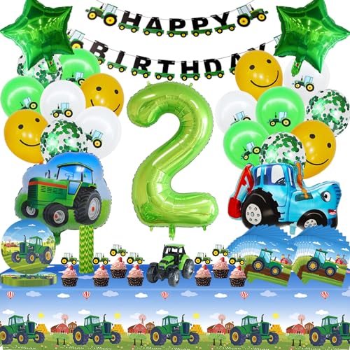Geburtstagsdeko 2 Jahre Jungen, Traktor Luftballon, Traktor Geburtstag Deko, Traktor Folienballon 2 Deko Geburtstag Junge, Tortendeko Traktor, Kinder Partygeschirr Set von JEXHBFD