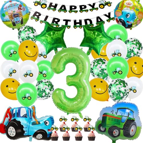 Geburtstagsdeko 3 Jahre Jungen, Traktor Luftballon, Traktor Geburtstag Deko, Traktor Folienballon 3 Deko Geburtstag Junge, Tortendeko Traktor, Kinder Geburtstag Party Dekoration Set von JEXHBFD