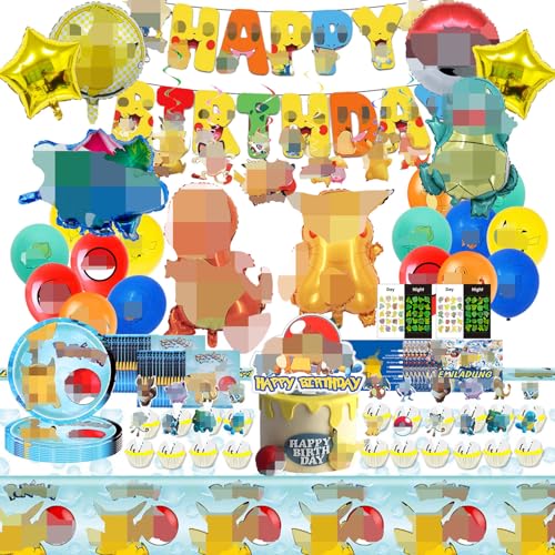 Kinder Geburtstagsdeko, 100 Stück Kinder Partygeschirr Set, Luftballons, Tischdecke, Tattoo-Aufkleber, Swirl Decoration, Tortendeko, Banner, Einladungskarte, Platte, Servietten Kinder Geburtstagsdeko, 100 Stück Kinder Partygeschirr Set, Luftballons, Tischdecke, Tattoo-Aufkleber, Swirl Decoration, Tortendeko, Banner, Einladungskarte, Platte, Servietten von JEXHBFD