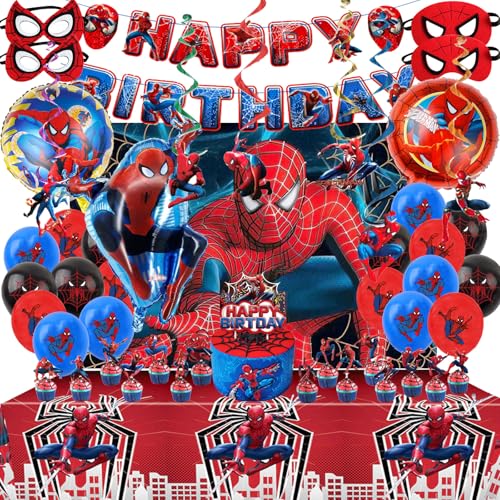 Kinder Geburtstagsdeko, 50 Stück Kinder Geburtstag Party Set, Enthält Banner, Tischdecke, Swirl Decoration, Tortendeko, Augenmasken, Hintergrundtuch, Luftballons von JEXHBFD