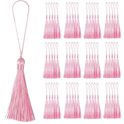 JEYORZY 100 Pieces Mini Tassel Pendant, 13 cm Bookmark Tassels with Cord Loops, Soft Colourful Tassels, Handmade Tassels for Jewellery Making, DIY Craft Accessories, Home Decor von JEYORZY