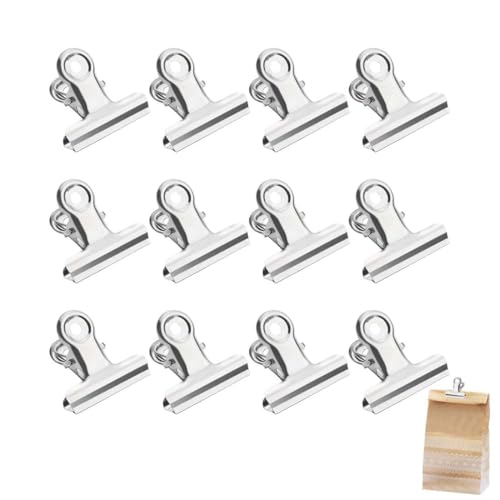 JEYORZY 12 Stück Klammern Metall,Kleine Klammern,Kleine Bulldogge Büroklammern, Multi-Function Scharnier Clip Briefklemmer für Tags Taschen, Fotos,Zeichnungen, Kunsthandwerk, Büro, Küche (Silber) von JEYORZY