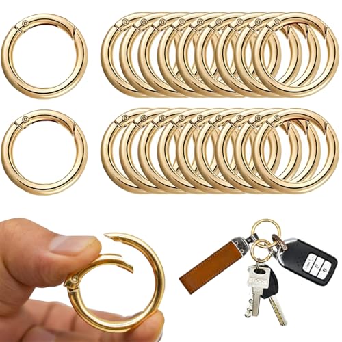 JEYORZY 18 Stück Karabiner Rund, O-Ring Karabiner, Karabinerhaken Rund Gold Runde Karabiner, Schlüsselringe Federspaltringe, Karabinerhaken, Metall Karabiner Ring für Taschen Geldbörsen DIY Handwerk von JEYORZY