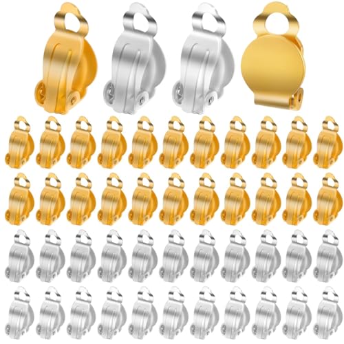 JEYORZY 50x Flache Runde Ohrclips, Edelstahl Ohrclips Fassungen Flache Runde Rückseite Ohrring Clips Hypoallergen Nicht Durchbohrte DIY Metall Ohrring Konverter Für Herstellung Ohrringe- Bastelbedarf von JEYORZY