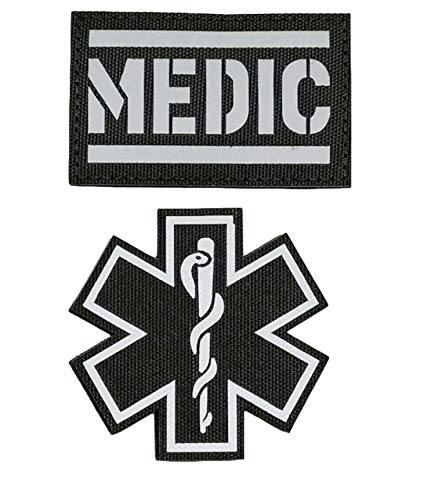 2 reflektierende medizinische Patches, EMT EMS Sanitäter medizinischer Stern des Lebens, bestickte Stoffpatches mit Hakenschlaufe auf der Rückseite für Kleidung (schwarz) von JFFCESTORE