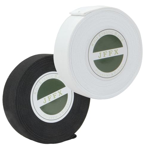 2 Rollen Gummiband zum Nähen, Weiß Schwarz Hohe Elastizität Flachstrick Elastische Spule für Perücken Hosen Bund Handwerk DIY (1,5 cm 12 Yards) von JFFX