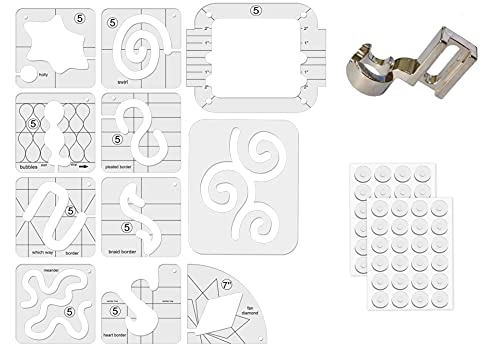 Free Motion Quiltschablonen-Lineale, 14er-Set, Quilt-Lineal, 3 mm, mit Quilt-Rahmen für Haushaltsnähmaschine, mit niedrigem Schaft, 48 rutschfeste Griffe, 14 Stück von JFTOWN