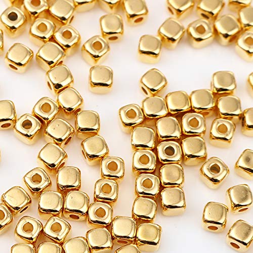 JGFinds Winzige, kleine, quadratische CCB-Kunststoffperlen, 500 Stück, 3 mm mit 1,4 mm Loch (Gold), Abstandshalter für Schmuckherstellung, Mini-Perlen, Acryl mit goldgefüllten Perlen von JGFinds