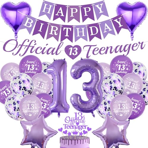 13. Geburtstag Dekorationen Mädchen Jungen – 36 Stück lila Luftballons Banner Nummer 13 Stern Herz Folienballon Zugflagge Kuchen Cupcake Topper Dekoration Zubehör für 13 Jahre alte offizielle Teenager 13. Geburtstag Dekorationen Mädchen Jungen – 36 Stück lila Luftballons Banner Nummer 13 Stern Herz Folienballon Zugflagge Kuchen Cupcake Topper Dekoration Zubehör für 13 Jahre alte offizielle Teenager von JGIIIJLP