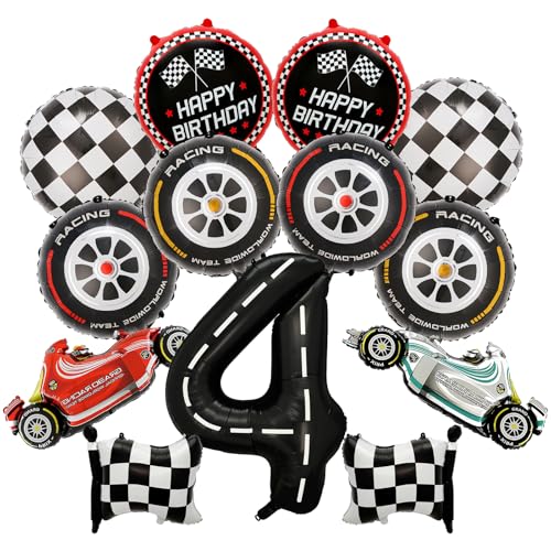Auto-Dekorationen zum 4. Geburtstag – 13 Stück Auto-Party-Luftballons mit Zahl 4, karierte Flagge, Rennen, Folienballon, rote Räder, Dekoration, Zubehör für 4 Jahre alte Jungen, Kindergeburtstag Auto-Dekorationen zum 4. Geburtstag – 13 Stück Auto-Party-Luftballons mit Zahl 4, karierte Flagge, Rennen, Folienballon, rote Räder, Dekoration, Zubehör für 4 Jahre alte Jungen, Kindergeburtstag von JGIIIJLP