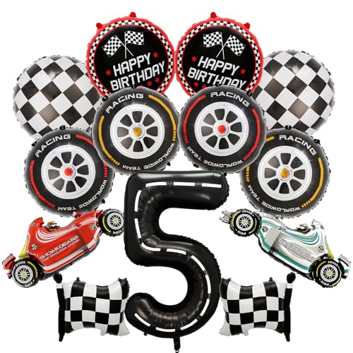 Auto-Dekorationen zum 5. Geburtstag – 13 Stück Rennwagen-Party-Ballonzubehör Nummer 5 karierte Flaggenräder, Folienballons, Dekoration für 5 Jahre alte Jungen, Kindergeburtstag, Motto-Party-Dekoration Auto-Dekorationen zum 5. Geburtstag – 13 Stück Rennwagen-Party-Ballonzubehör Nummer 5 karierte Flaggenräder, Folienballons, Dekoration für 5 Jahre alte Jungen, Kindergeburtstag, Motto-Party-Dekoration von JGIIIJLP