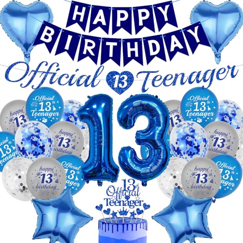 Ballon-Set zum 13. Geburtstag – 36 Stück blaue Banner, Zahl 13, Stern-Herz-Folienballon, Zugflagge, Kuchen, Cupcake-Topper, Dekoration, Zubehör für 13 Jahre, offizielle Geburtstagsparty für Mädchen Ballon-Set zum 13. Geburtstag – 36 Stück blaue Banner, Zahl 13, Stern-Herz-Folienballon, Zugflagge, Kuchen, Cupcake-Topper, Dekoration, Zubehör für 13 Jahre, offizielle Geburtstagsparty für Mädchen von JGIIIJLP