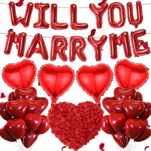 Ballon "Will You Marry Me", 542 Stück, Luftballons, Antragsdekoration, Herz-Latex-Folienballon, künstliche Rosenblätter für romantische Antrag, Verlobung, Valentinstag, Jahrestag, Überraschungspartys Ballon "Will You Marry Me", 542 Stück, Luftballons, Antragsdekoration, Herz-Latex-Folienballon, künstliche Rosenblätter für romantische Antrag, Verlobung, Valentinstag, Jahrestag, Überraschungspartys von JGIIIJLP