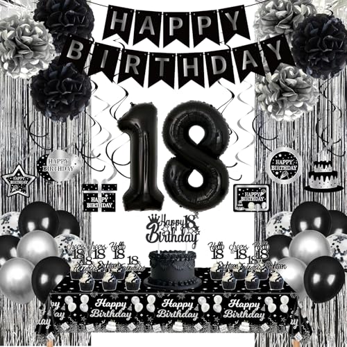 Dekorationen zum 18. Geburtstag, Banner-Set, 52 Stück, Dekorationen, Banner, hängende Wirbel, Papierblumen, Luftballons, Cupcake-Topper, Regenvorhang, Tischdeko für Männer und Frauen, Geburtstag, Dekorationen zum 18. Geburtstag, Banner-Set, 52 Stück, Dekorationen, Banner, hängende Wirbel, Papierblumen, Luftballons, Cupcake-Topper, Regenvorhang, Tischdeko für Männer und Frauen, Geburtstag, von JGIIIJLP