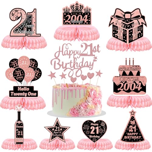 Geburtstagstischdekorationen für Mädchen und Jungen – 10 Stück, 21. Roségold, Waben-Kuchenaufsatz, Tafelaufsatz, Geschenk, Muster, Zubehör für Mädchen, Männer, Frauen, Themenparty, 21 Jahre alt Geburtstagstischdekorationen für Mädchen und Jungen – 10 Stück, 21. Roségold, Waben-Kuchenaufsatz, Tafelaufsatz, Geschenk, Muster, Zubehör für Mädchen, Männer, Frauen, Themenparty, 21 Jahre alt von JGIIIJLP