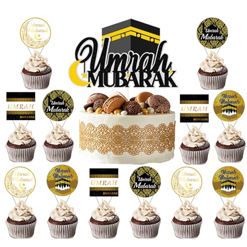 Umrah Mubarak Kuchendekoration, 13 Stück, Schwarz / Gold, Umrah, Mubarak, Eid, Cupcake-Topper, Glitzer, Mond, exquisite Dekorationen für Ihr Zuhause, Ramadan, islamisch, muslimische Ornamente, Umrah Mubarak Kuchendekoration, 13 Stück, Schwarz / Gold, Umrah, Mubarak, Eid, Cupcake-Topper, Glitzer, Mond, exquisite Dekorationen für Ihr Zuhause, Ramadan, islamisch, muslimische Ornamente, von JGIIIJLP
