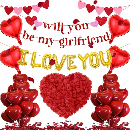 "Will You Be My Girlfriend" – 534 Stück Luftballons Dekorationen Banner I Love You Folie Herz Latexfolie Ballons Herz Wimpelkette Künstliche Rosenblätter für romantische Valentinstag Verlobungen "Will You Be My Girlfriend" – 534 Stück Luftballons Dekorationen Banner I Love You Folie Herz Latexfolie Ballons Herz Wimpelkette Künstliche Rosenblätter für romantische Valentinstag Verlobungen von JGIIIJLP