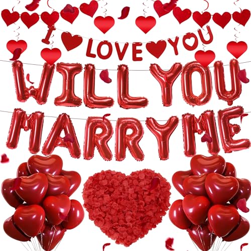 Will You Marry Me Dekorationen – 541 Stück Luftballons Banner Antrag Dekoration Herz Latexfolie Ballon Rot Herz Wimpelkette Hängende Wirbel Künstliche Rosenblätter für Valentinstag Hochzeit Verlobung Will You Marry Me Dekorationen – 541 Stück Luftballons Banner Antrag Dekoration Herz Latexfolie Ballon Rot Herz Wimpelkette Hängende Wirbel Künstliche Rosenblätter für Valentinstag Hochzeit Verlobung von JGIIIJLP