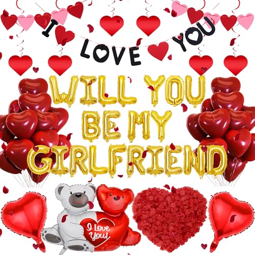 Willst du meine Freundin sein – 552 Stück Valentinstagsdekorationen Glod Ballons I Love You Herz Girlande Banner Love Bear hängende Wirbel Rosenblätter für Verlobung, Jahrestag, Hochzeit, Antrag, Willst du meine Freundin sein – 552 Stück Valentinstagsdekorationen Glod Ballons I Love You Herz Girlande Banner Love Bear hängende Wirbel Rosenblätter für Verlobung, Jahrestag, Hochzeit, Antrag, von JGIIIJLP