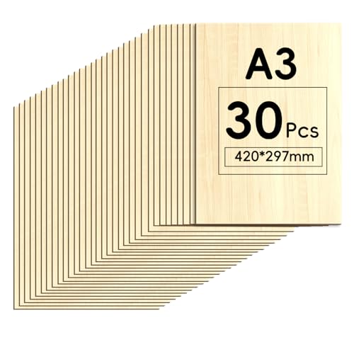 JGMS 20 Stück A3 Sperrholzplatten 3 mm (20, A3 (420 x 297 x 3 mm)), Sperrholz für Laserprojekte, DIY Handwerk, Modell, Malerei, Gravierte Gemälde von JGMS