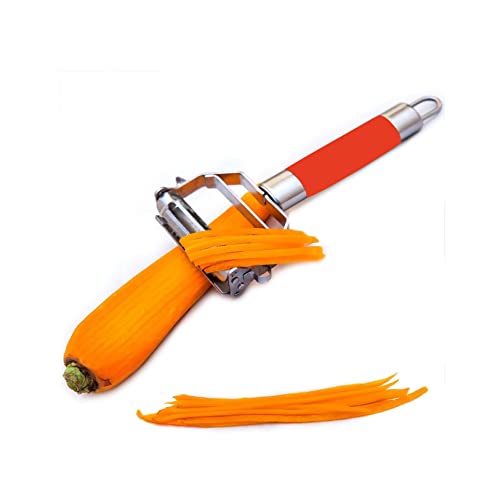 JGR Store Ultrascharfer Edelstahl-Dual-Julienne- und Gemüseschäler, mit Reinigungsbürste und Gummigriff, Rot JGR Store Ultrascharfer Edelstahl-Dual-Julienne- und Gemüseschäler, mit Reinigungsbürste und Gummigriff, Rot von JGR Store