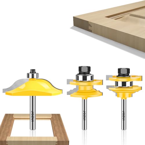 JGZUI Fräser-Bits für Schranktüren, Nut- und Federfräser-Set, 3 Stück, 6,35 mm (1/4 Zoll) Schaft, erhöhte Platte für Schranktüren, Nut- und Federfräser-Bit-Set, Schrankherstellungswerkzeuge von JGZUI