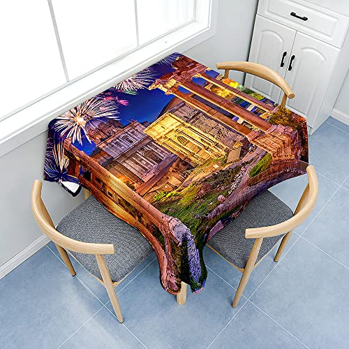 Wasserdichte, quadratische Tischdecke, 3D-Tischdecke, Motiv: Weltstadt, Gebäude, Landschaft, bedruckt, abwischbar, Antifouling, waschbar, Hotel, Restaurant, Outdoor, Heimdekoration (120 x 120 cm Wasserdichte, quadratische Tischdecke, 3D-Tischdecke, Motiv: Weltstadt, Gebäude, Landschaft, bedruckt, abwischbar, Antifouling, waschbar, Hotel, Restaurant, Outdoor, Heimdekoration (120 x 120 cm von JHFGBU
