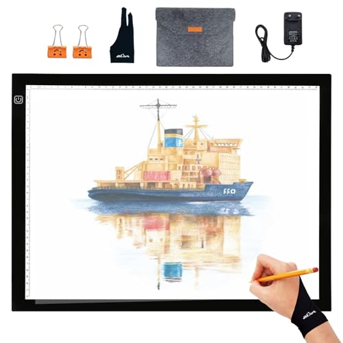 A3 Plus PRO Leuchttisch 12V LED Lichttisch Zeichnen Leuchtkasten Ultradünnes Tracing Licht Pad für Xray Artcraft Tattoo Aquarell Kopie Quilten Diamantmalerei mit Tasche/Clips/Handschuh und DC Adapter von JHFart