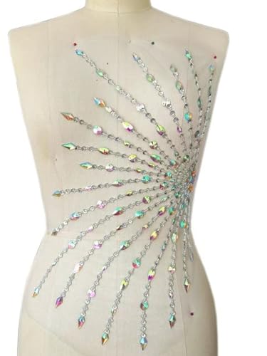 JHGCCL Nähen Sie Auf Silber Paillette Strass Kristall Perlen Applikationen Designer Patches Nähen Für DIY Kostüm Party Prom Kleid 25x47cm von JHGCCL
