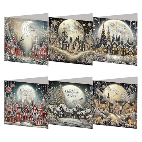 DIY Diamond Art Painting Grußkarten Set, Weihnachtsmann Schneemann Weihnachten Diamant Kunst Malerei Grußkarten Kunst Handwerk Kit Kreativ mit Umschlag von JHIALG