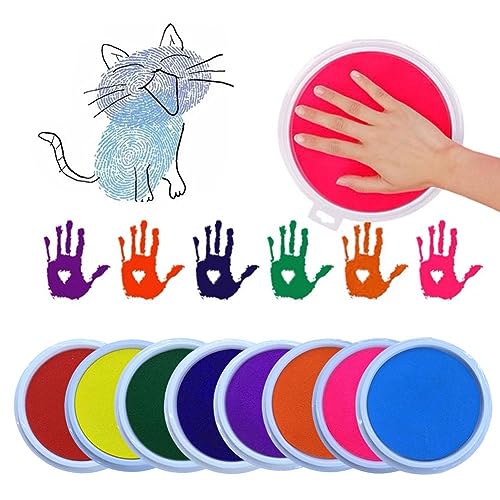 JHIALG Großes rundes Stempelkissen, 8 Farben, sechseckig, Regenbogen-Finger-Stempelkissen für Kinder, waschbar von JHIALG