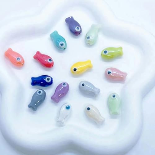 20 Stück 19 x 10 mm UV-farbige Fischperlen, Keramikperlen zur Schmuckherstellung, lose Keramikperlen zum Basteln von Armbändern, Porzellan-Ohrring-Anhängerperlen - gemischte Fische - 20 Stück von JHJRYGKI